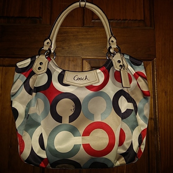 Coach Handbags - COACH ASHLEY SCARF PRINT OP ART SATEEN BUCKET BAG